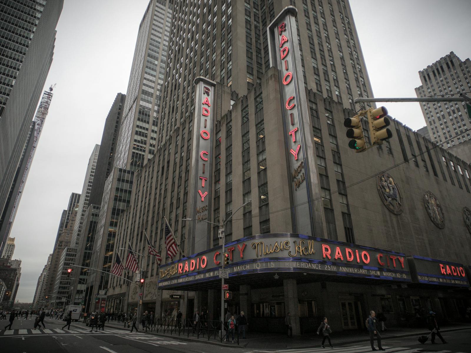 Radio City Music Hall and Midtown Manhattan towers near the theater district